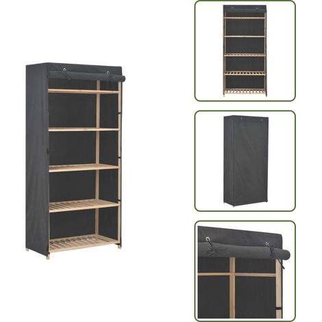 The Living Store Garde-robe Gris 79 x 40 x 170 cm Tissu - Armoire Tissu - Rangement Vêtement - Placard Tissu - Dressing Portable - Organisateur Vestiaire (1/5)