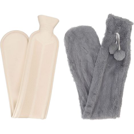 Bouillotte longue – 72 cm – 2000 ml – Housse en peluche gris foncé – Chauffe-dos (1/5)