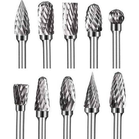 10Pcs Fraises Rotatives en Carbure de Tungstène Burres, Fraise Metal tête de meulage pour outils rotatifs Dremel, meuleuse et travaux du bois, gravure, polissage du métal