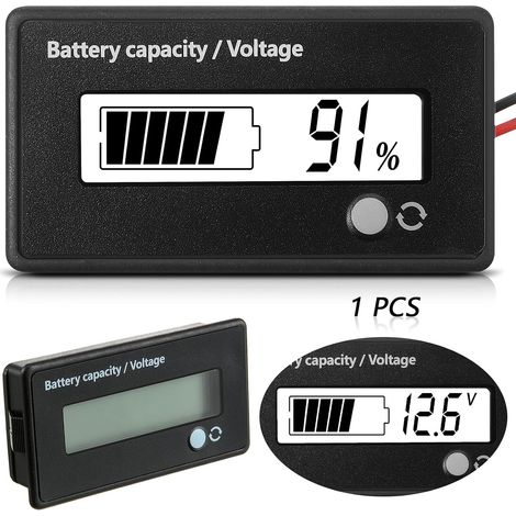Compteur de Batterie DC 12V 24V 36V 48V 72V avec Alarme, Tension de Capacité de Batterie, Moniteurs de Batterie,Testeur de Batterie au Plomb-Acide et au Lithium-Ion (Lumière Blanche) (1/5)