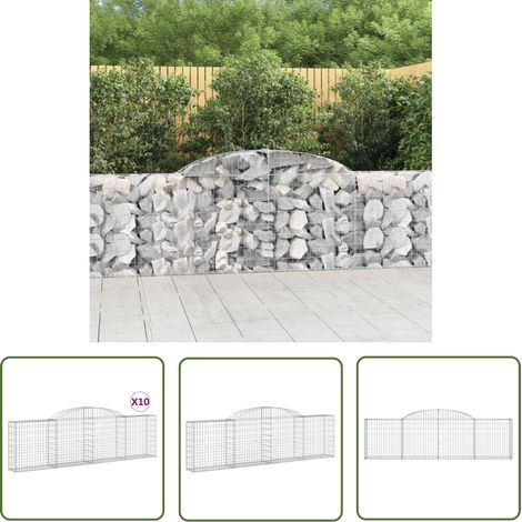 The Living Store Gabionen mit Hochbogen 10 Stk. 300x30x80/100cm Verzinktes Eisen - Gabionen - Gabionenkörbe - Gartendeko - Zaun - Sichtschutz (1/5)