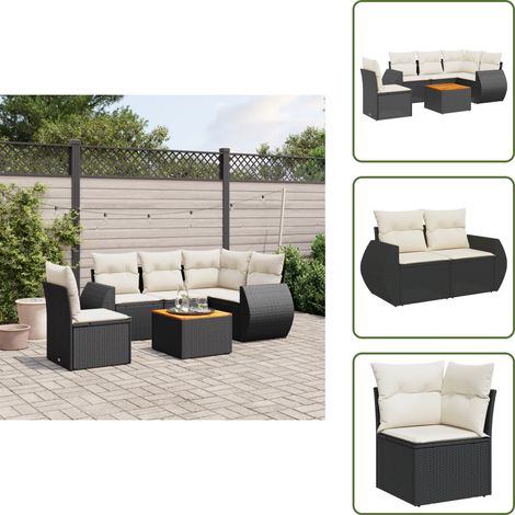 6-tlg. Garten-Sofagarnitur mit Kissen Schwarz Poly Rattan - Gartenmöbel Set - Esstisch - Lounge Möbel - Outdoor Furniture - Rattan Gartenmöbel (1/5)