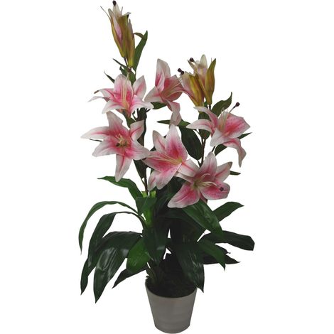 90cm (3ft) Artificial Lily Stargazer Style Lillies Plant Large Flowers Pink (1/5)