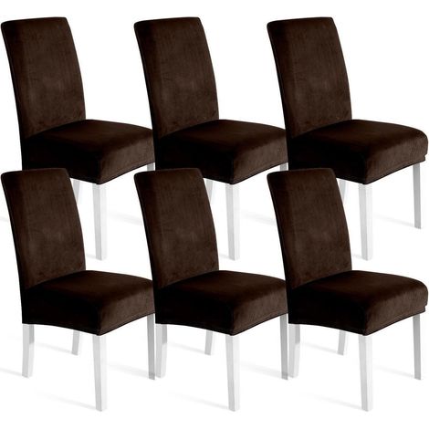 Stuhlhussen Samt 6er Set, Universale Stretch-Überzüge, Dunkel Kaffee (1/5)