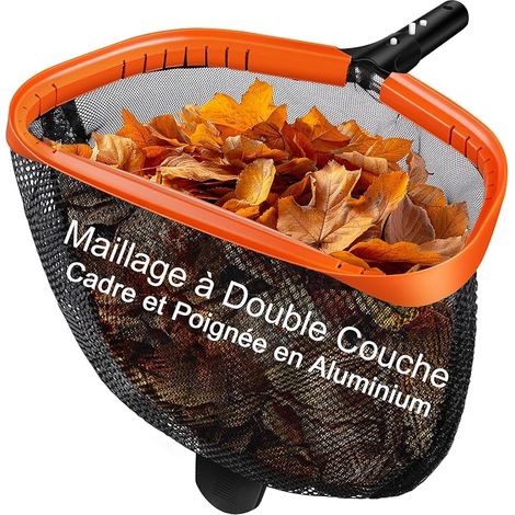 Epuisette Piscine, 44 cm Epuisette Spa avec Double Filet Durable, Cadre d'Aluminium Intégrée Renforcée Epuisette Piscine Fond pour Piscine, Etang, Spas, Parc Aquatique (sans Manche) (1/5)