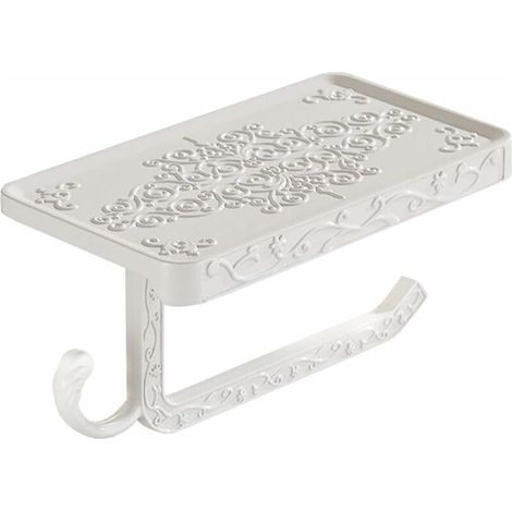 Antique Porte-rouleau de papier toilette 2 en 1 Vintage Support Lundi perçage Nostalgie Porte Rouleau Papier WC mural avec étagère pour salle de bain(blanc) (1/5)