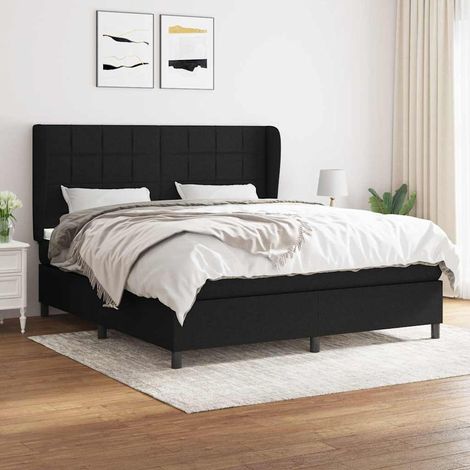 Cama box spring con colchón tela negro 180x200 cm (1/5)