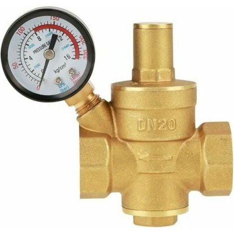 Réducteur de pression d'eau en laiton, réducteur de régulateur de pression d'eau réglable en laiton DN20 avec manomètre (1/4)