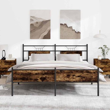 vidaXL Bed Frame without Mattress Brown Oak 140x200 cm Engineered Wood (1/5)
