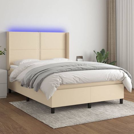 Sommier à lattes de lit matelas LED Crème 140x190 cm Tissu vidaXL (1/5)