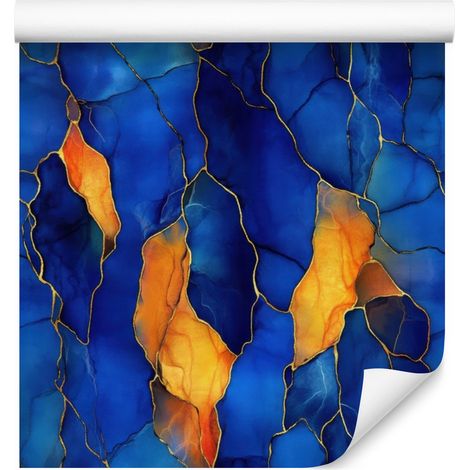 Papier peint bleu encre, bleu marine et or pour salon et chambre 50x1000 cm (1/5)