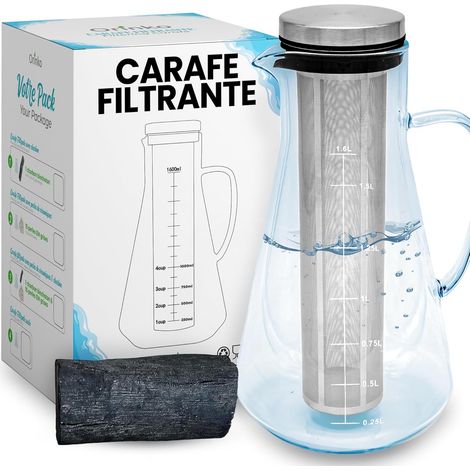 Kit de Purification d'Eau : Binchotan et Carafe en Verre, Binchotan de Kishu Bio 40 g avec Carafe Filtrante 1,6 L, Charbon Actif Japonais pour Eau + E-Book (1/5)