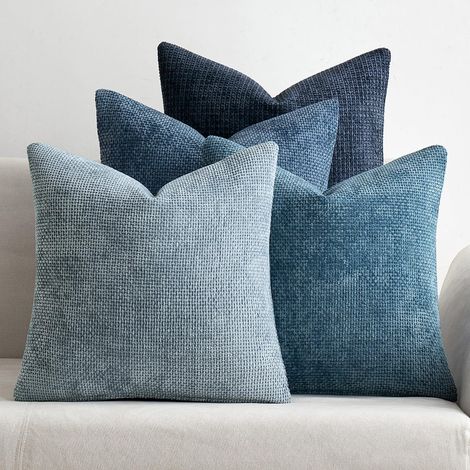 Chunky chenille throw pillowcase, cross-knit, simple solid color, soft sofa cushion cover -- 4545 -- blue gradient