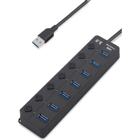 Concentrateur USB 3.0 À 7Ports, Interface d'alimentation DC 5V Transmission 5 Gbps, Répartiteur USB Plug and Play avec Commutateur Individuel (1/5)