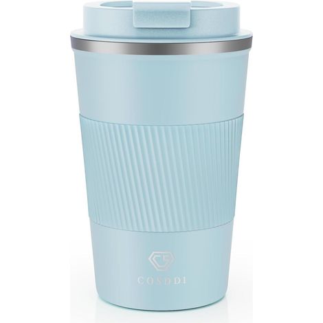Isolierbecher Edelstahl 380ml auslaufsicher doppelwandig für Kaffee & Tee Skyblue (1/5)