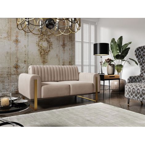 Sofa Designersofa VALERIE 2-Sitzer in Stoff Elisa Velvet Beige (1/5)