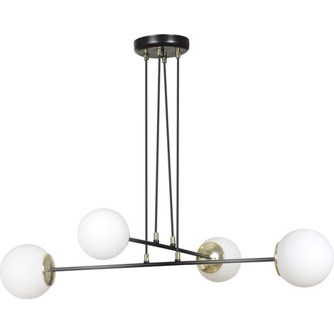 Lampadario Moderno 4 Luci Ognis In Acciaio Nero E Oro E Vetro A Sfera Opale (1/5)