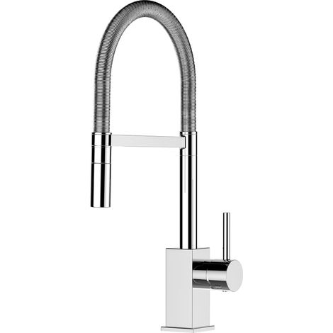 Wasserhahn Kueche Spueltischarmatur chrom Kuechenarmatur mit 360 schwenkbarem Auslauf und abnehmbare 2 strahl Handbrause - Quadratischer Design (1/4)