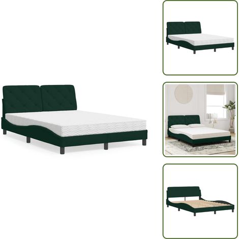 Lit avec matelas vert foncé 140x190 cm velours - Lit Double - Lit Design - Lit Velours - Lit Avec Matelas - Literie (1/5)