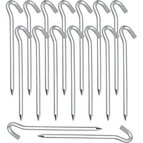 Estacas para tiendas de campaña, 20 unidades, anclajes para tiendas de campaña, camping, jardinería, acero galvanizado, estacas plateadas. (1/4)