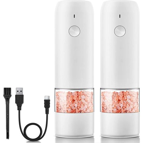Juego de 2 molinillos eléctricos recargables para especias, molienda ajustable, manejo con una sola mano, para cocina y mesa. (1/5)