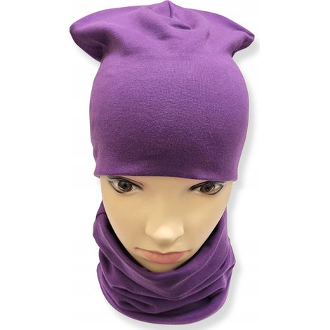 Set CAPPELLO + SCIARPA in cotone taglia 56-62 doppio VIOLA (1/3)