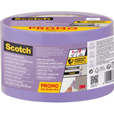 2 lots de 2 rubans de masquage Surfaces Délicates Scotch®, 36 mm x 41 m, soit 4 Rouleaux, 100% PEFC SGSCH-PEFC-COC-110078