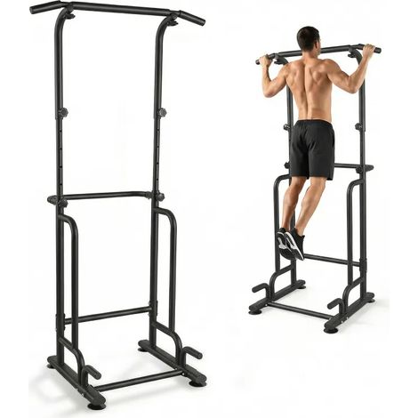 Barre de musculation domestique multifonction avec barres de dips et poignées de pompes, hauteur ajustable 152‑215 cm, structure métallique, capacité de charge 150 kg, montage simple