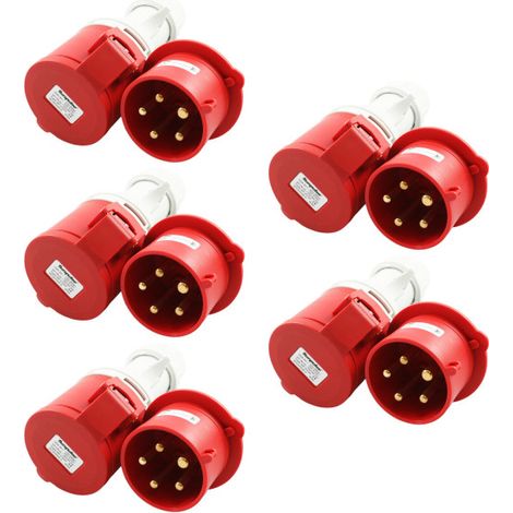 (1 - 10er Pack) CEE-Stecker & Kupplung 32A 400V, IP44, 5-polig weiblich/männlich 3P+N+E 5 Paar