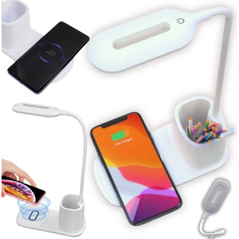 Lampada da scrivania a LED bianca con doppio tocco, orologio, display LCD, USB (1/5)
