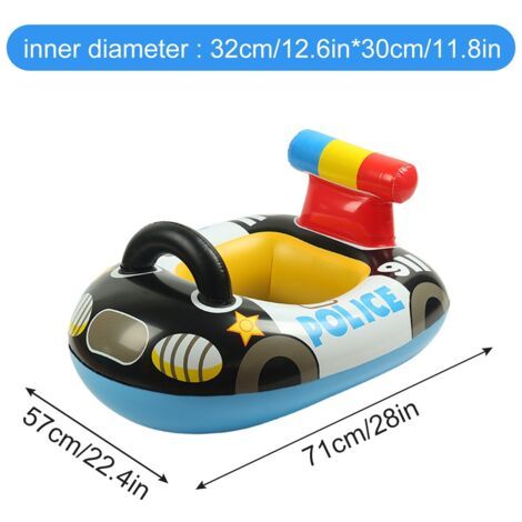 Bouée gonflable 1 pièce, siège de piscine, bouée bateau gonflable en forme de voiture de police avec poignée, idéale pour l'été, la plage et la piscine. (1/4)