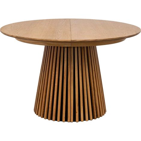 Altobuy – Table extensible 200cm – Pied central relief MDF – Placage chêne clair – 2 rallonges 40x120cm – Pour 8 convives