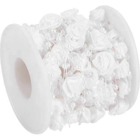 Couronne de roses de 10 mètres/rouleau avec perles artificielles, décoration de mariage à faire soi-même (blanche) (1/4)