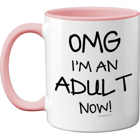 Cadeau d'anniversaire 18 ans pour filles ou garçons – Mug « OMG I'm an Adult » - Cadeau amusant pour fils ou fille adulte - Tasse à poignée rose - Cadeau idéal pour les enfants de 18 ans (1/5)