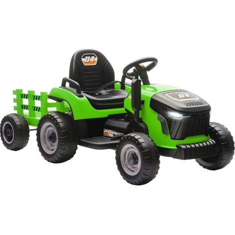 Tracteur électrique enfant 2-en-1 avec remorque amovible, télécommande, musique, 139x58x55 cm, vert (1/5)