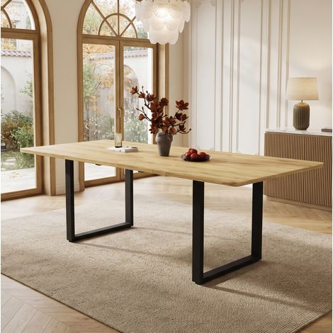 Table à manger extensible en MDF, 3 longueurs 140/180/220 x 80 cm, 6 à 10 personnes, pieds en métal, coloris bois clair, pour salle à manger et cuisine – CHICFURN (1/5)