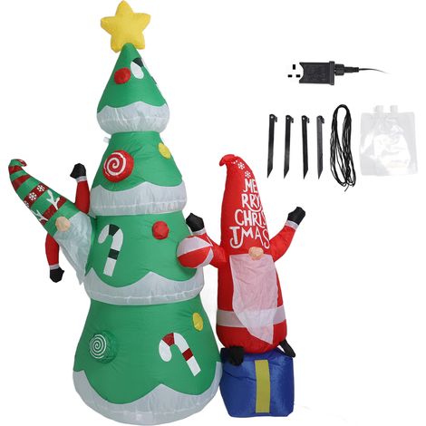 Sapin de Noël gonflable nain 1,8 m, décoration extérieure IP44 avec souffleur et lumière LED, prise UK 220-240V (1/5)