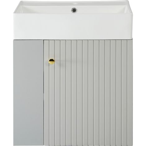 Mobile bagno sospeso con lavabo in ceramica 55 cm grigio e bianco (1/5)
