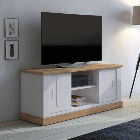 Mobile porta TV con vano a giorno e 2 ante scorrevoli colore pino bianco e rovere 145x60H cm - Anthony III