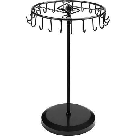 Black rotating jewelry display stand in copper-colored metal (23 hooks) - H34.8 x W20.5 cm - Jewelry display tower - Holder for necklaces, bracelets, rings and earrings (1/5)