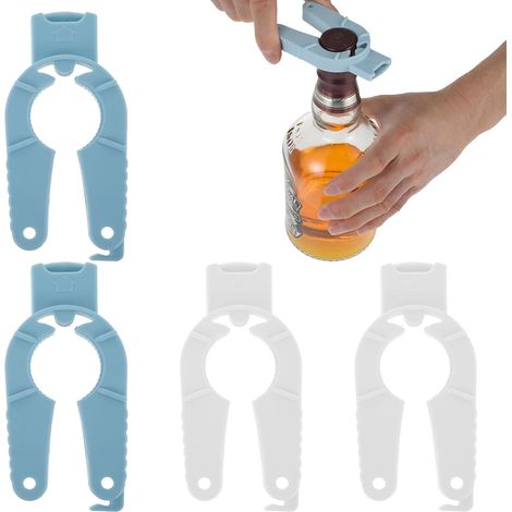 Décapsuleur multifonction en plastique (lot de 4), pour personnes âgées et enfants, facile à presser et à desserrer (blanc, bleu) (1/5)