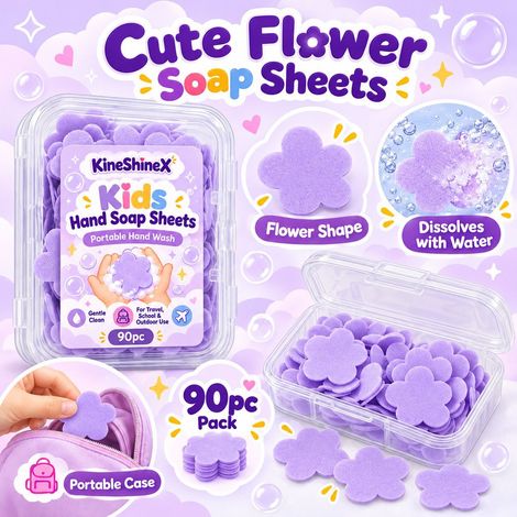 KineShineX Kids Flower Handwaschtücher, tragbare Seifenblätter, flüssigkeitsfreies Handwaschpapier für unterwegs und im Freien (1/4)