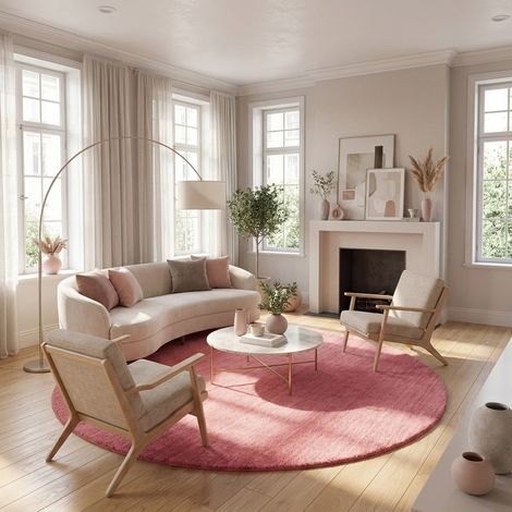 Tapis Gabbeh tissé Tapis Uni - Tapis en laine - 150x150cm, Round - 100% Laine vierge - Tissé main - Rose