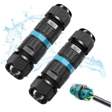 Kabelverbinder IP68 3-polig M25 8er-Pack Ø5mm-Ø14mm TÜV-Zertifizierung Verbindungsmuffe mit Klemme Außen für Garten Outdoor Boden 2 Wege Wasserdichte Abzweigdose, Schwarz(2 weg-3 pin) (1/5)
