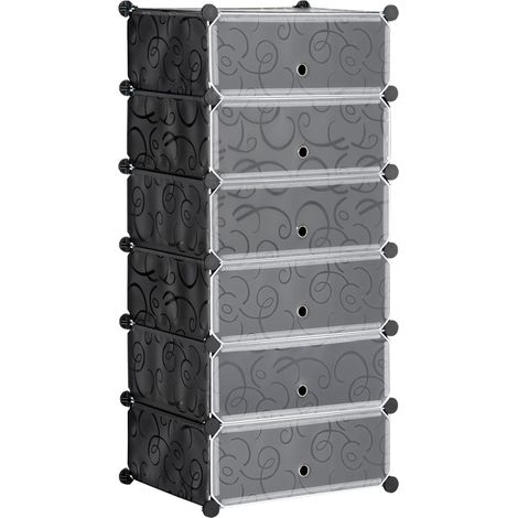 Meuble à chaussures DIY-6 paires-Étagère rangement-Plastique/Acier-Noir/Blanc-49x36.5x108(cm) (1/5)