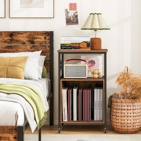 Pour platine vinyle, CD et livres, table d'appoint de rangement pour salon ou chambre, finition aspect bois (1/5)