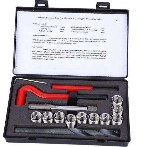 Kit di accessori per la riparazione di filettature interne M14x1.5, composto da 15 inserti filettati. (1/5)
