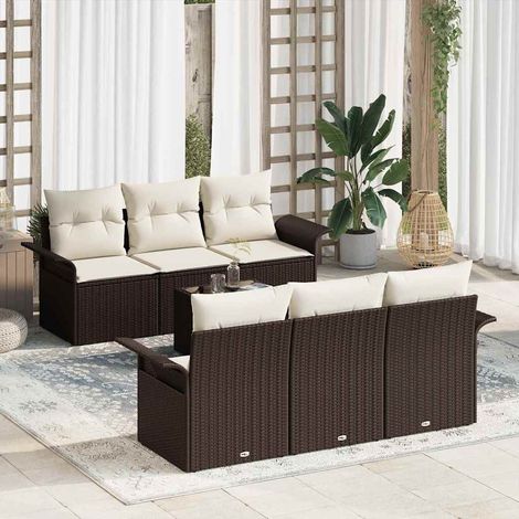 Conjunto de sofá de jardín 7 pcs Marrón Poliratán (1/5)