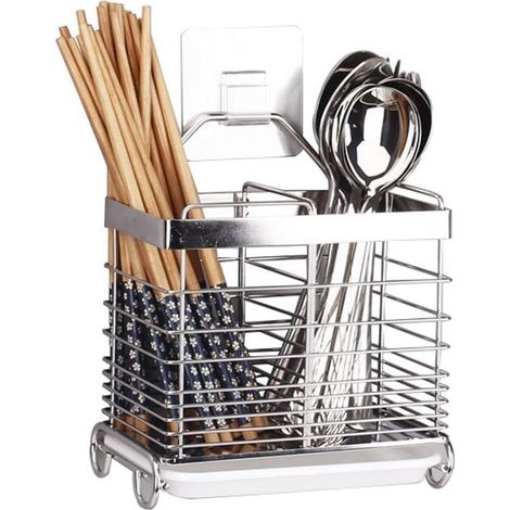 Égouttoir suspendu inox baguettes cuillères 110x170x200 mm multifonction cuisine petit ustensile support (1/4)