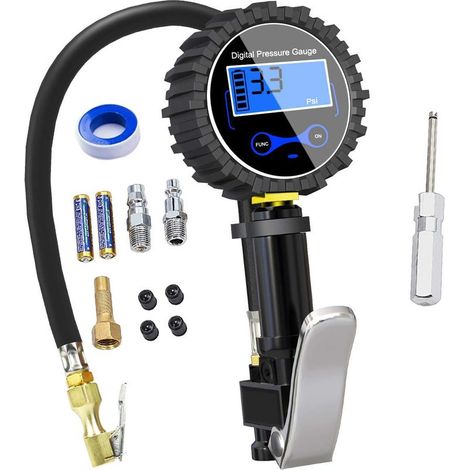 Digital Tire Pressure Gauge, High Precision Digital Tire Pressure Gauge with Inflator Gun for Car, Motorcycle, Bicycle (1/5)